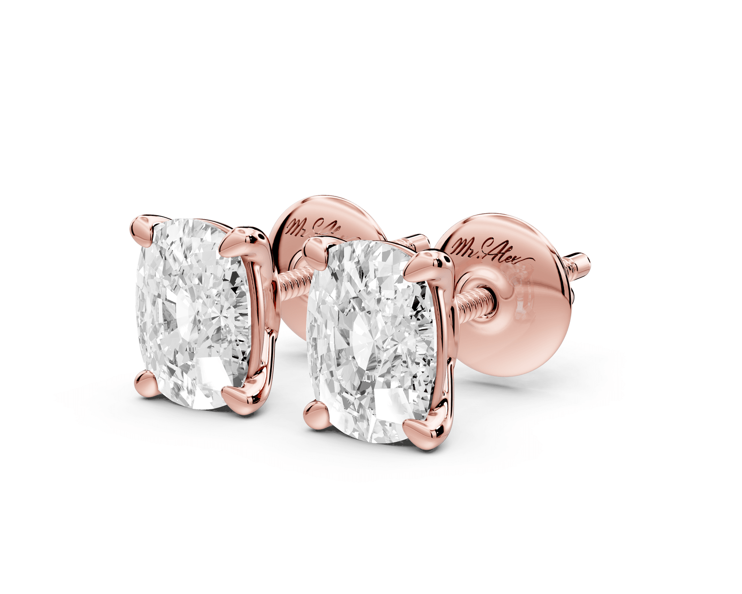 Este - 2ct 14k rose gold Elgcushion - Cut Diamond Stud Earrings - Mr. Alex Jewelry
