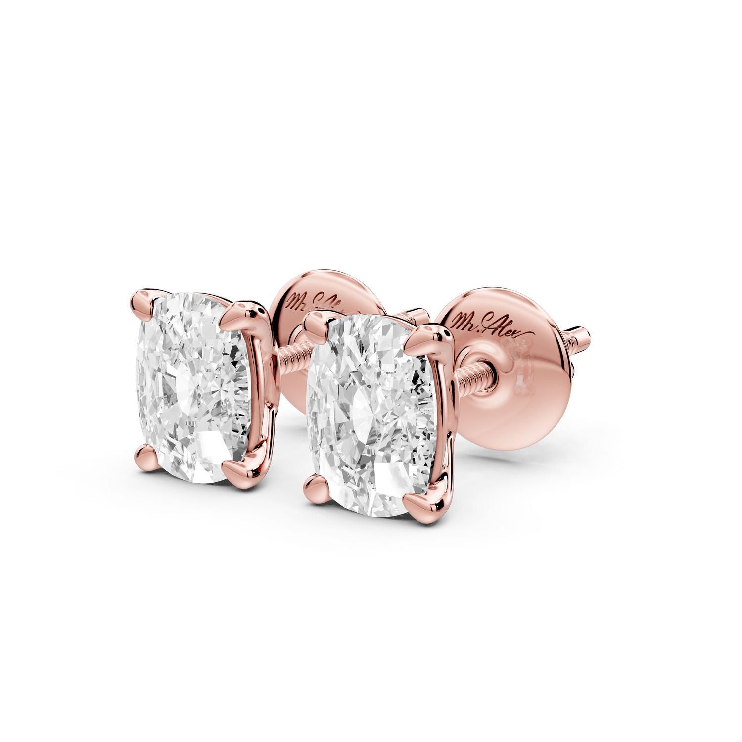 Este - 2ct 14k rose gold Elgcushion - Cut Diamond Stud Earrings - Mr. Alex Jewelry