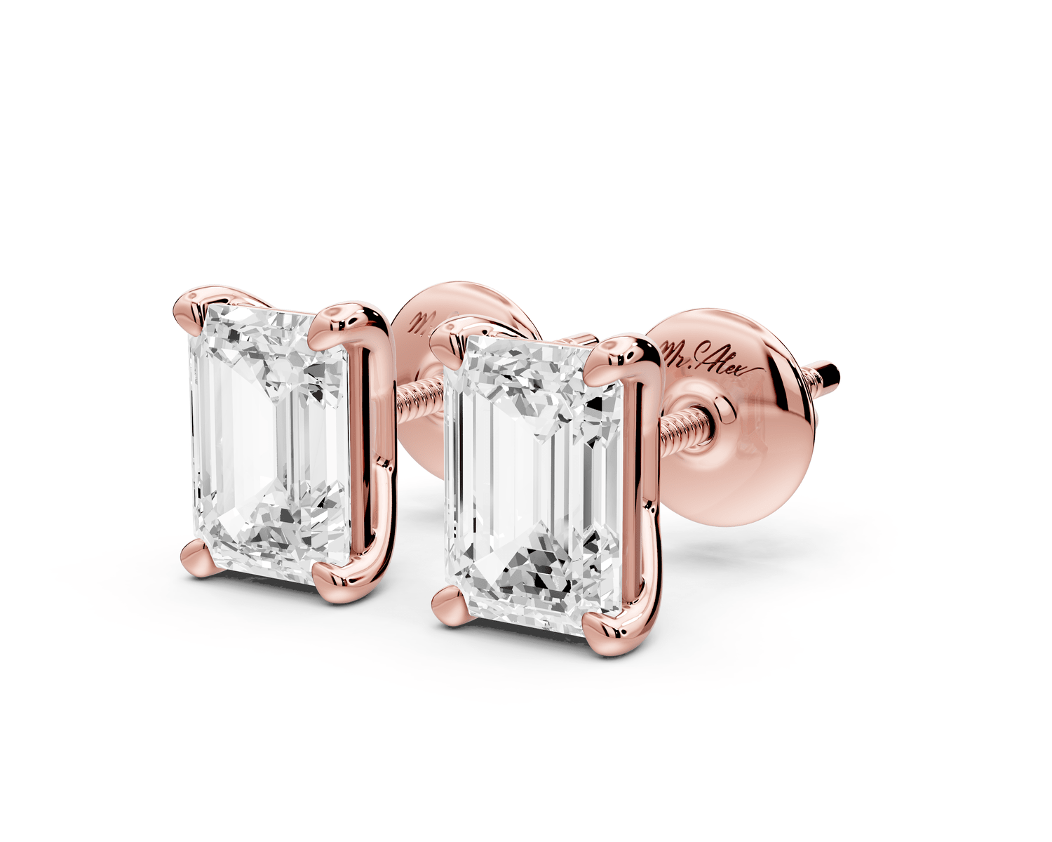 Este - 2ct 14k rose gold Emerald - Cut Diamond Stud Earrings - Mr. Alex Jewelry