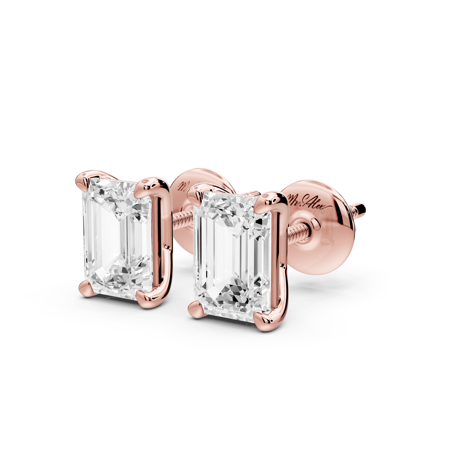 Este - 2ct 14k rose gold Emerald - Cut Diamond Stud Earrings - Mr. Alex Jewelry