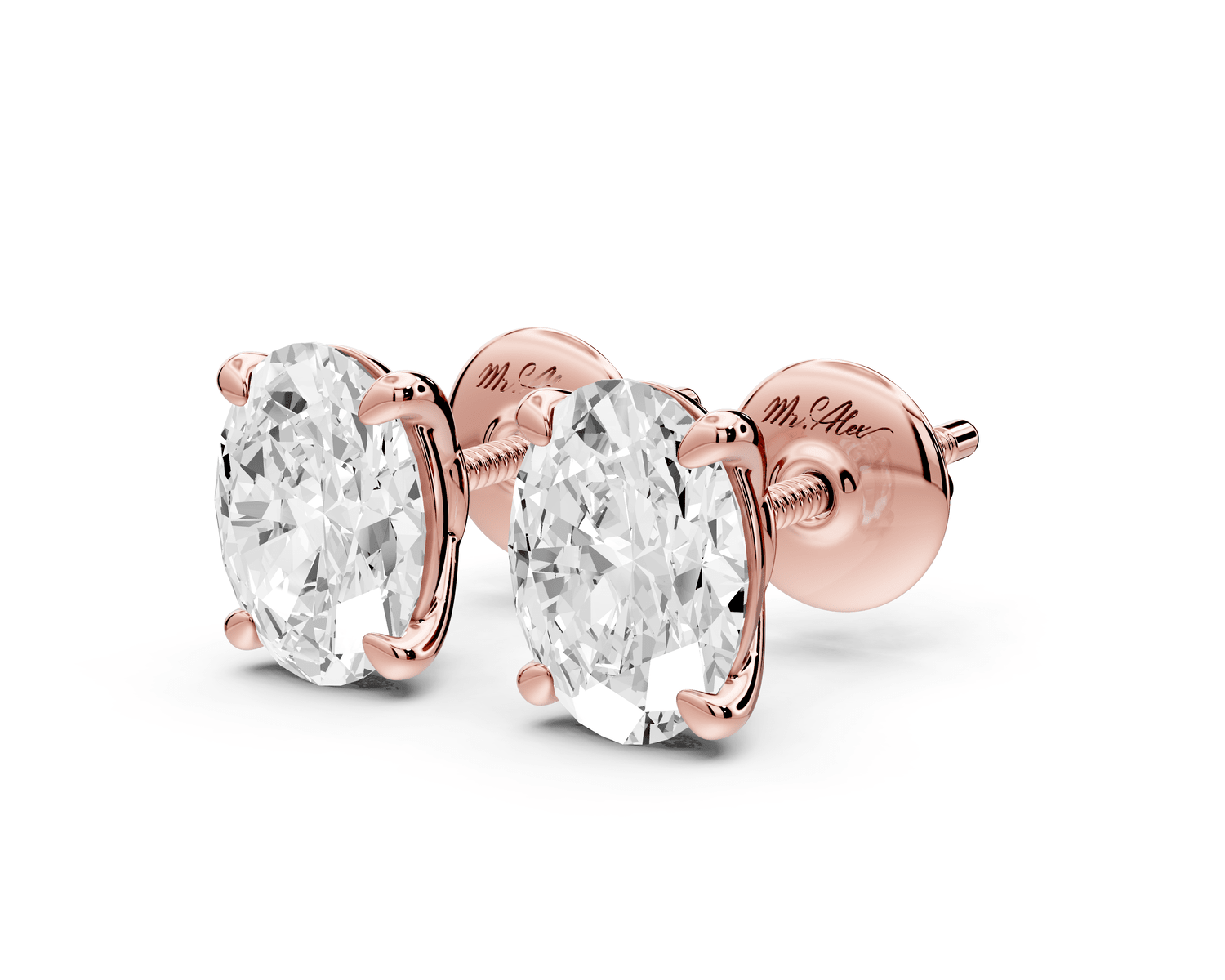 Este - 2ct 14k rose gold Oval - Cut Diamond Stud Earrings - Mr. Alex Jewelry