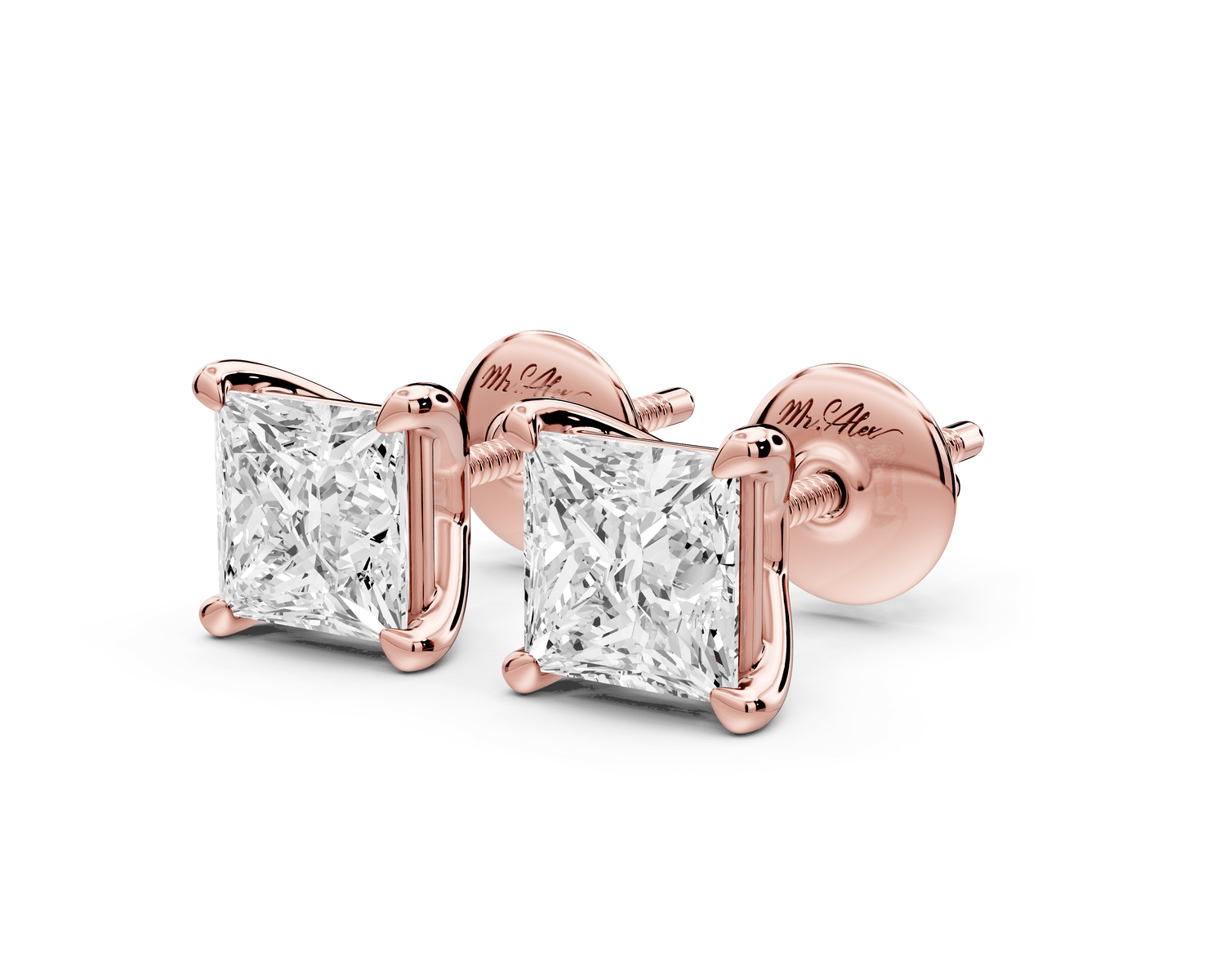 Este - 2ct 14k rose gold Princess - Cut Diamond Stud Earrings - Mr. Alex Jewelry