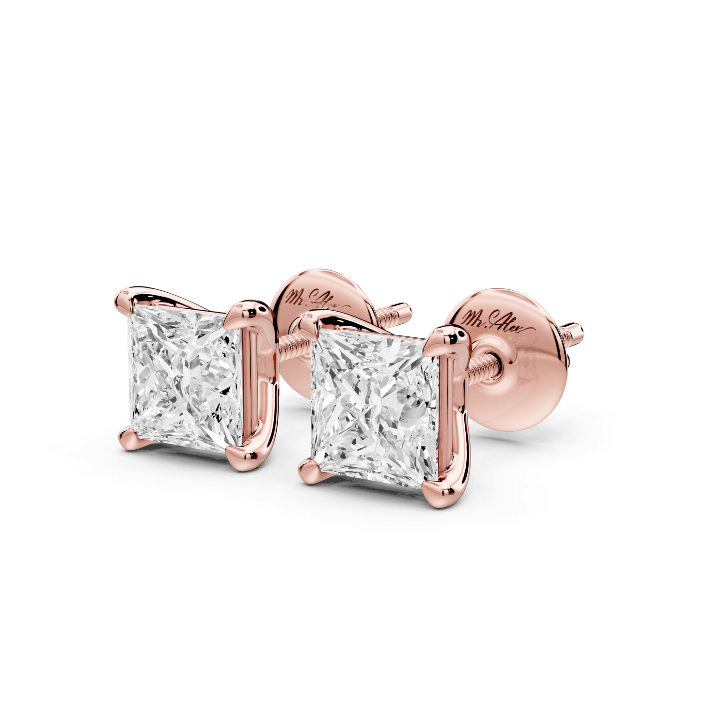 Este - 2ct 14k rose gold Princess - Cut Diamond Stud Earrings - Mr. Alex Jewelry