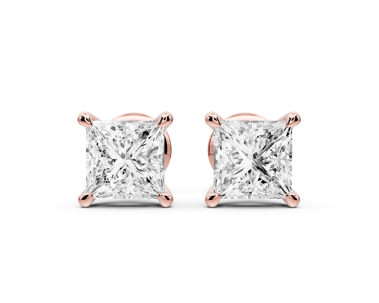 Este - 2ct 14k rose gold Princess - Cut Diamond Stud Earrings - Mr. Alex Jewelry