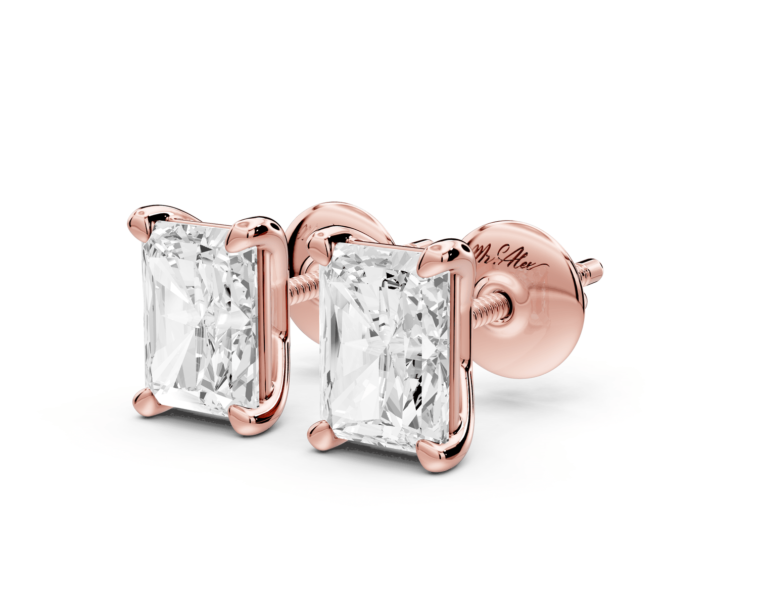 Este - 2ct 14k rose gold Radiant - Cut Diamond Stud Earrings - Mr. Alex Jewelry