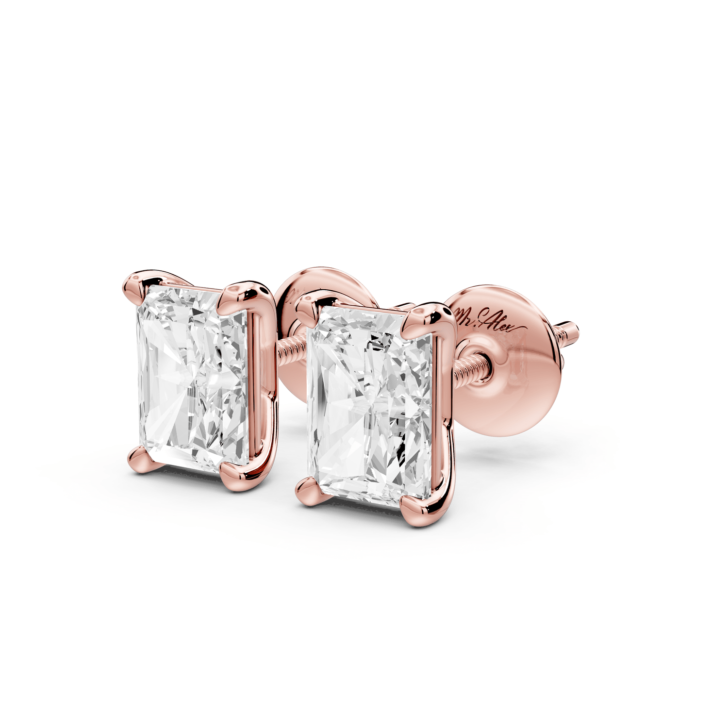 Este - 2ct 14k rose gold Radiant - Cut Diamond Stud Earrings - Mr. Alex Jewelry