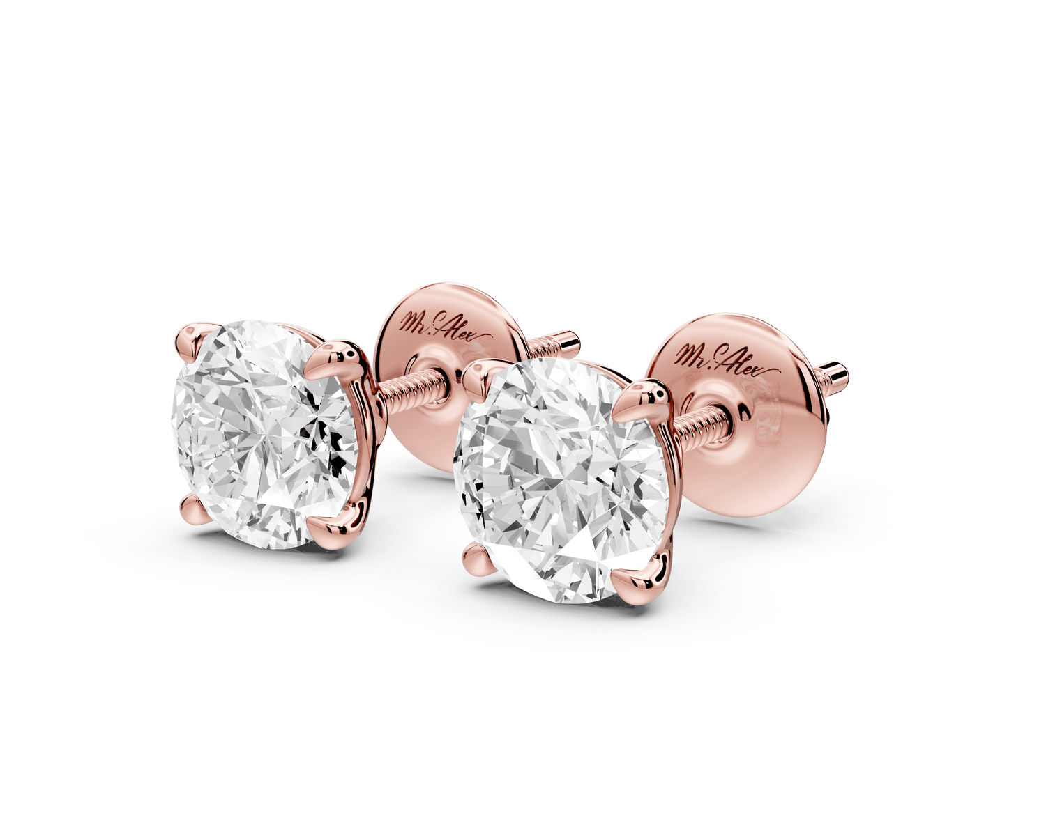 Este - 2ct 14k rose gold Round - Cut Diamond Stud Earrings - Mr. Alex Jewelry