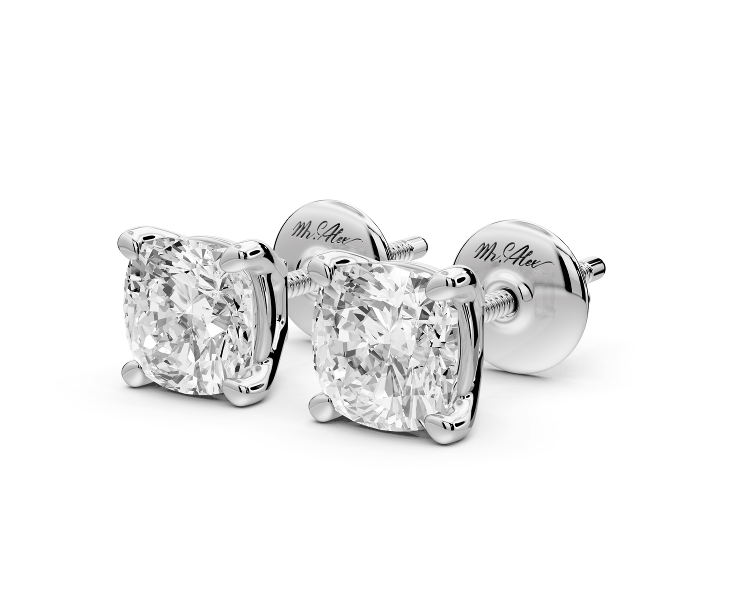 Este - 2ct 14k white gold Cushion - Cut Diamond Stud Earrings - Mr. Alex Jewelry