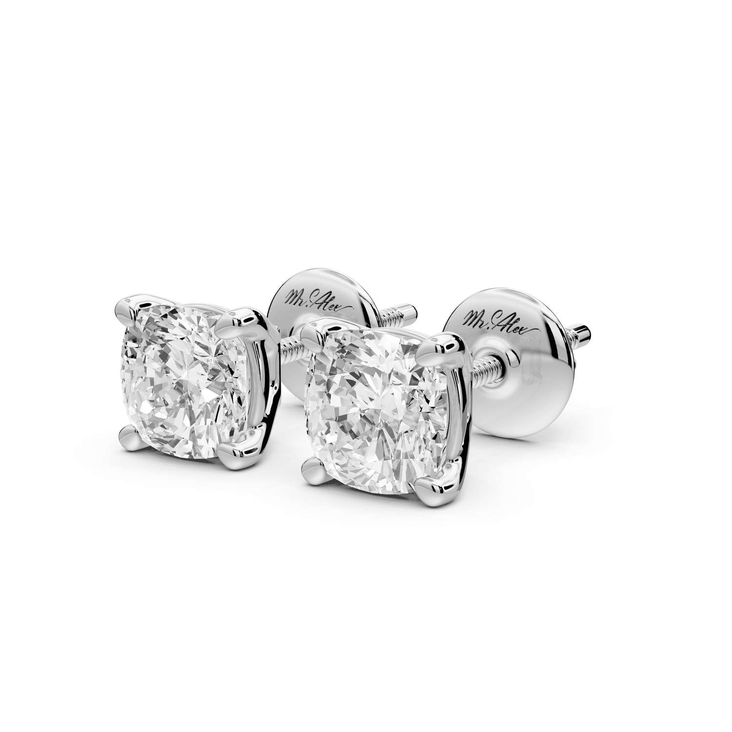 Este - 2ct 14k white gold Cushion - Cut Diamond Stud Earrings - Mr. Alex Jewelry