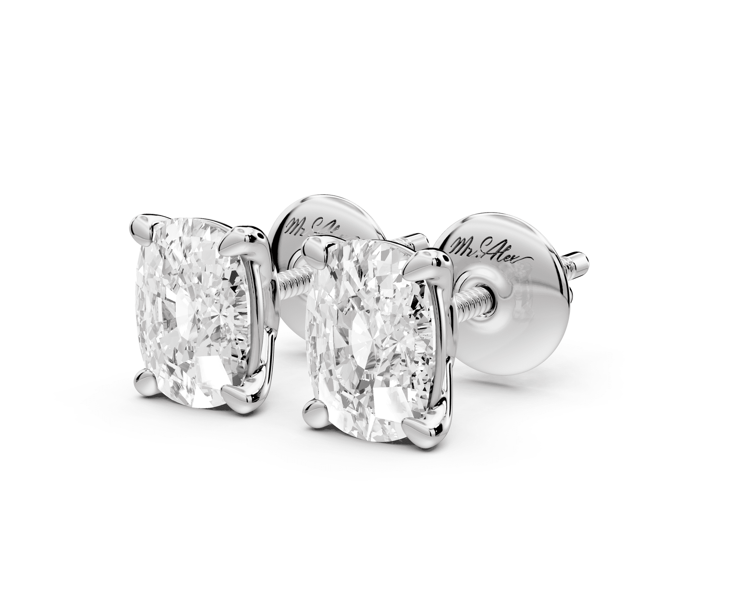 Este - 2ct 14k white gold Elgcushion - Cut Diamond Stud Earrings - Mr. Alex Jewelry