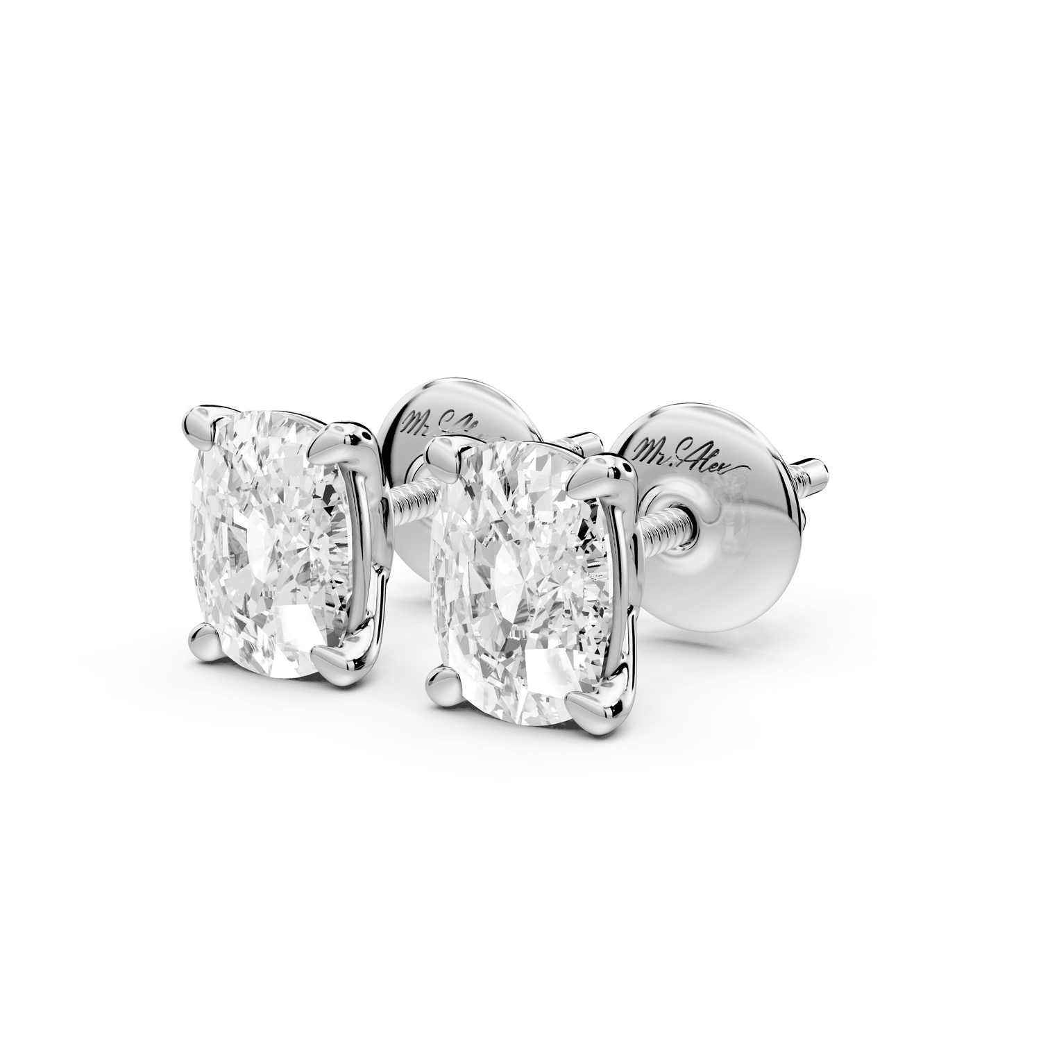 Este - 2ct 14k white gold Elgcushion - Cut Diamond Stud Earrings - Mr. Alex Jewelry