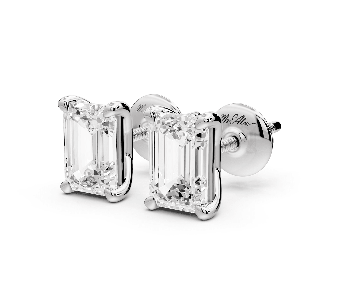 Este - 2ct 14k white gold Emerald - Cut Diamond Stud Earrings - Mr. Alex Jewelry
