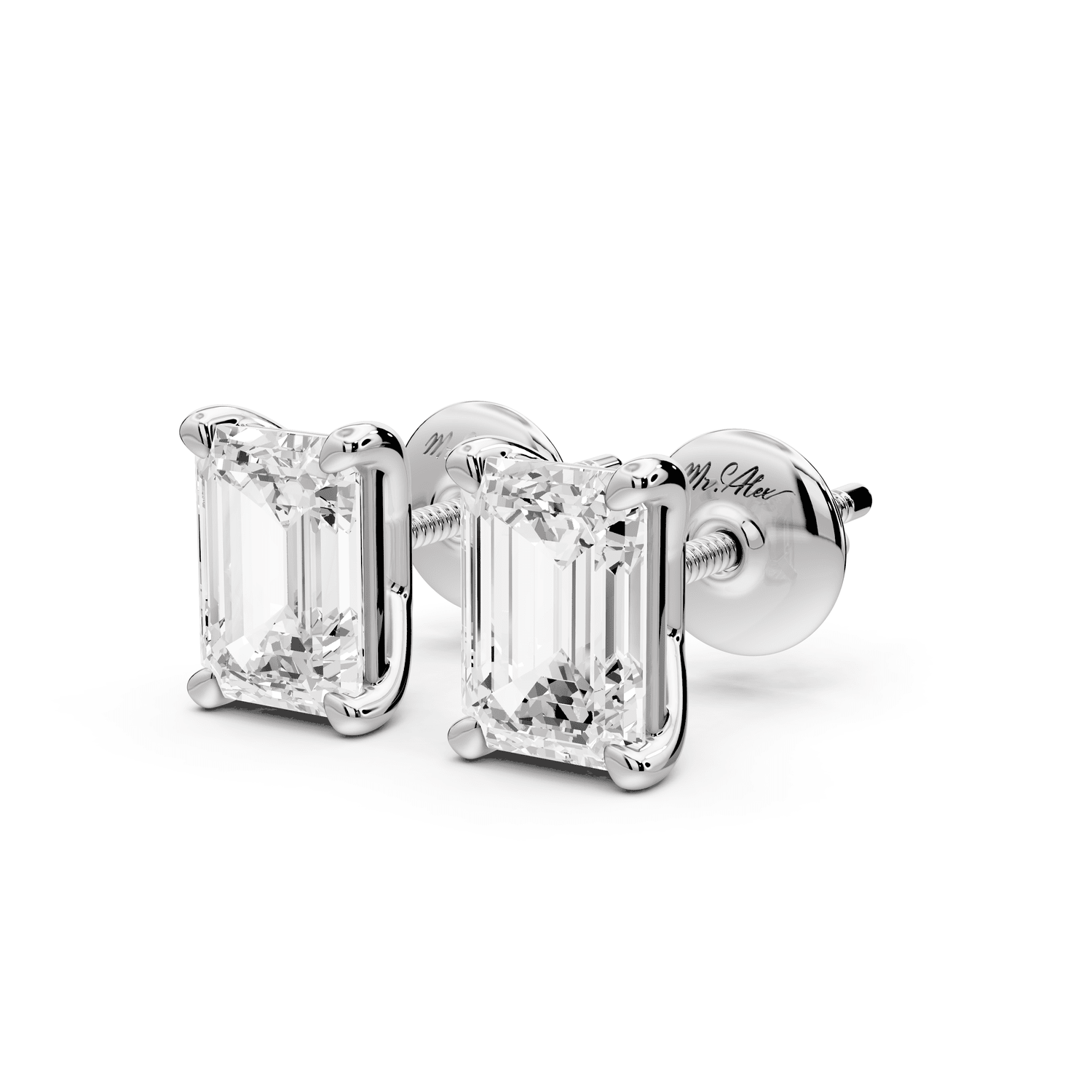 Este - 2ct 14k white gold Emerald - Cut Diamond Stud Earrings - Mr. Alex Jewelry