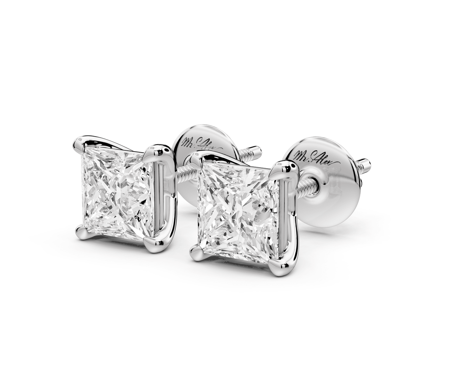 Este - 2ct 14k white gold Princess - Cut Diamond Stud Earrings - Mr. Alex Jewelry
