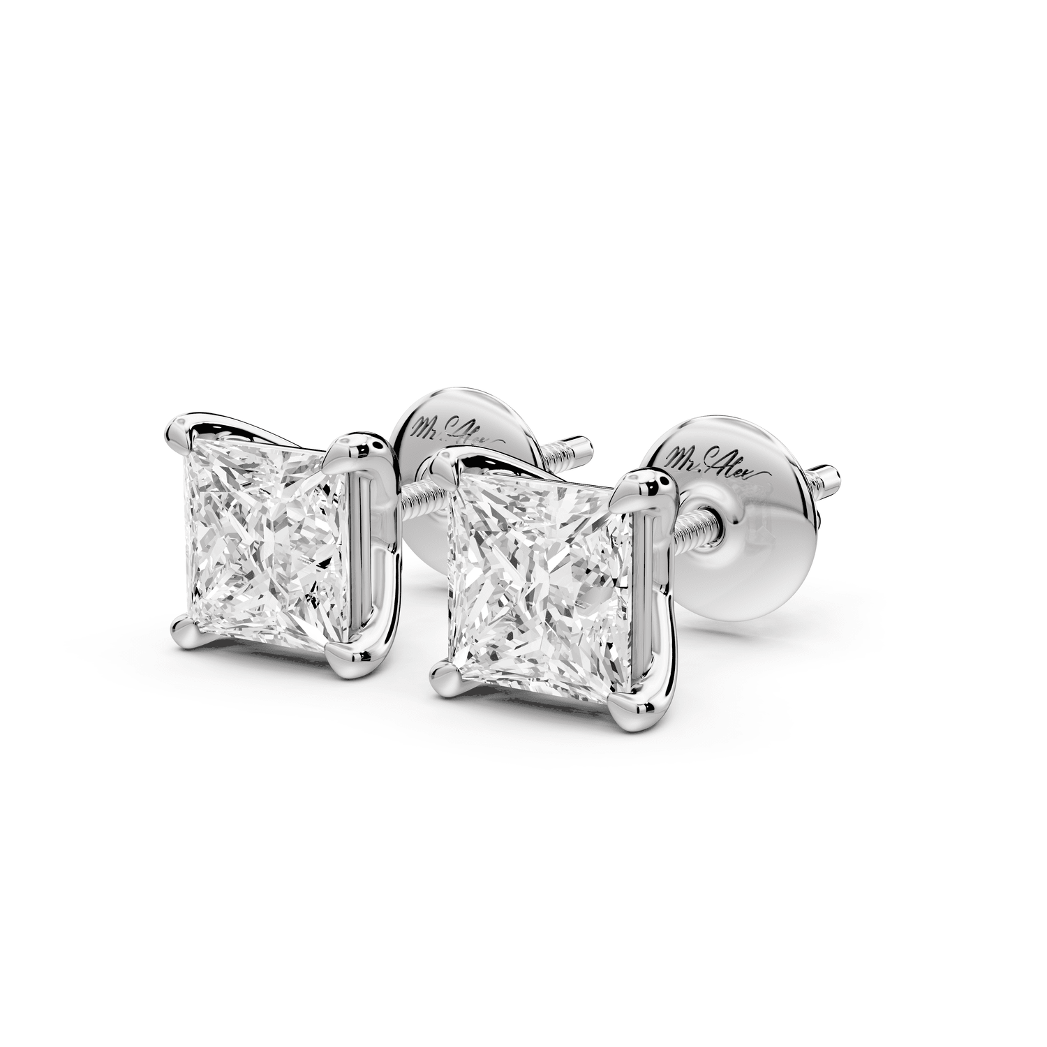 Este - 2ct 14k white gold Princess - Cut Diamond Stud Earrings - Mr. Alex Jewelry