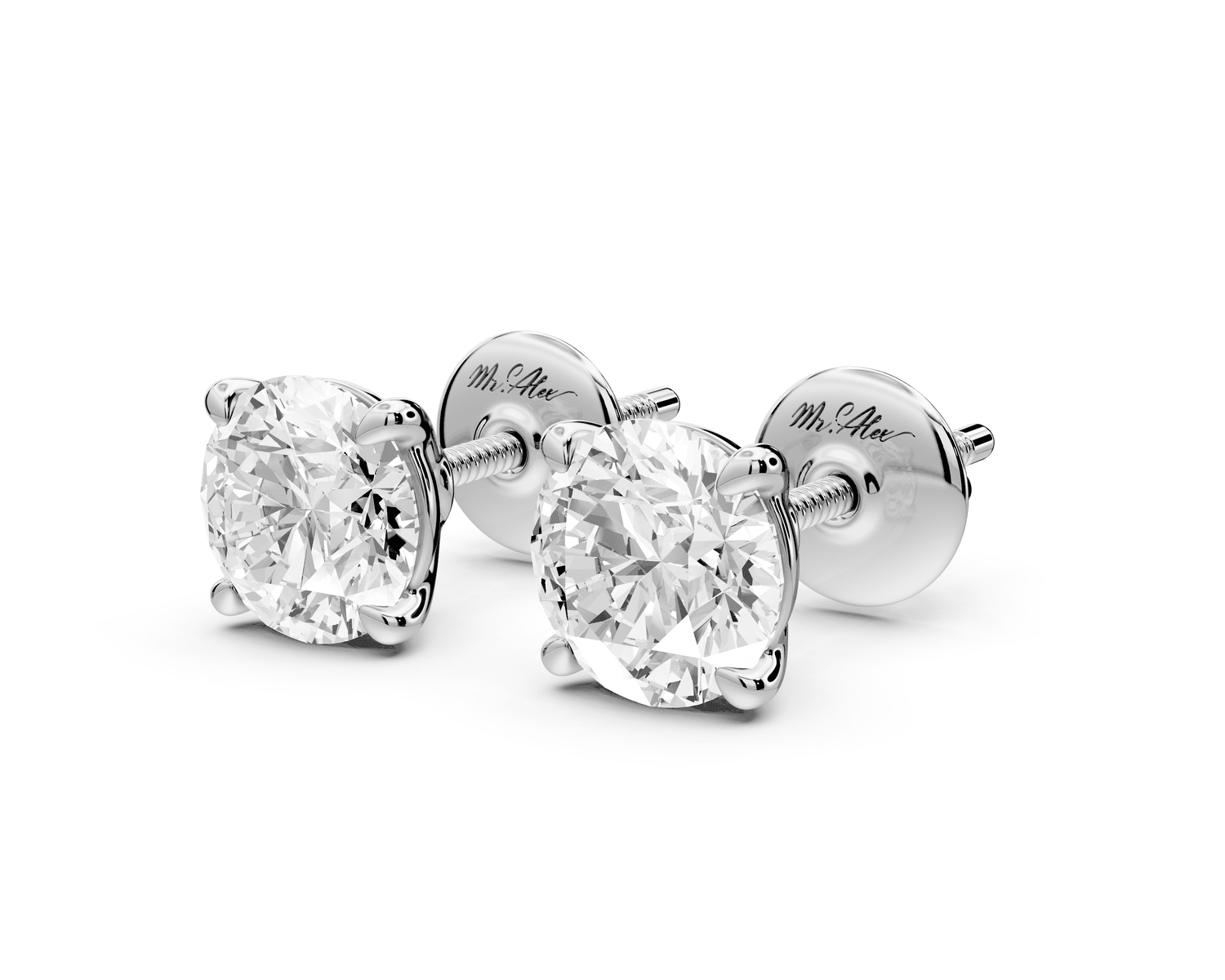 Este - 2ct 14k white gold Round - Cut Diamond Stud Earrings - Mr. Alex Jewelry