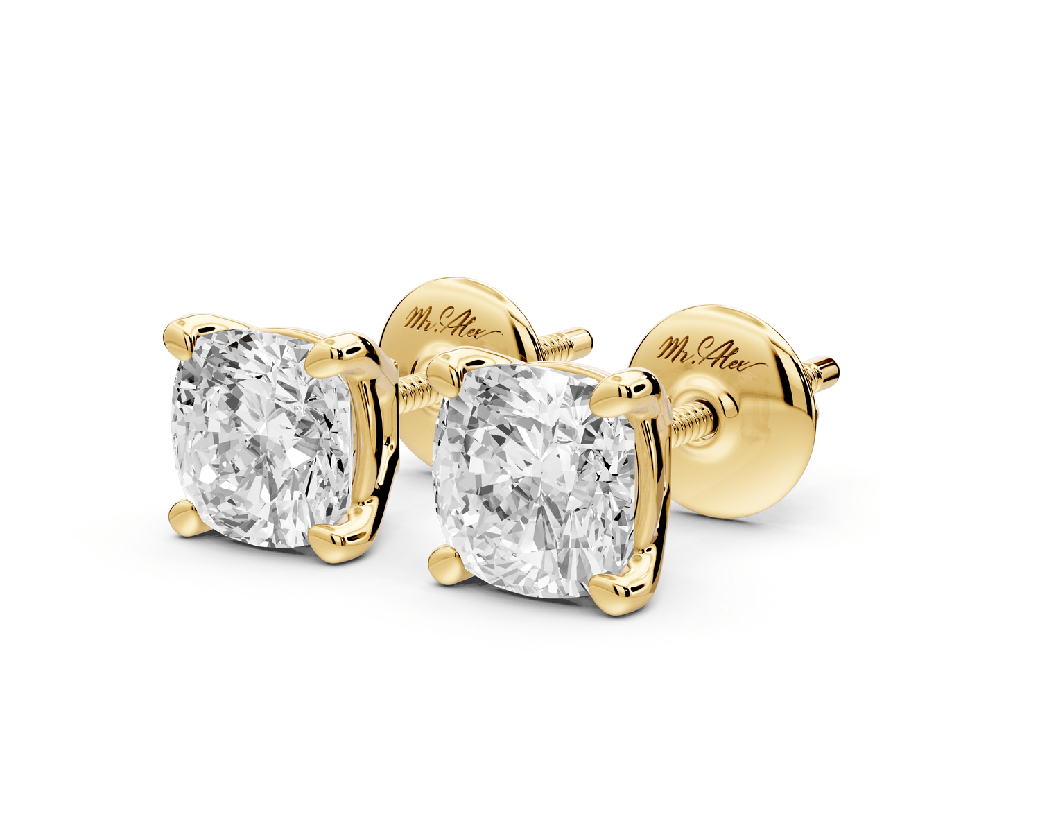 Este - 2ct 14k yellow gold Cushion - Cut Diamond Stud Earrings - Mr. Alex Jewelry