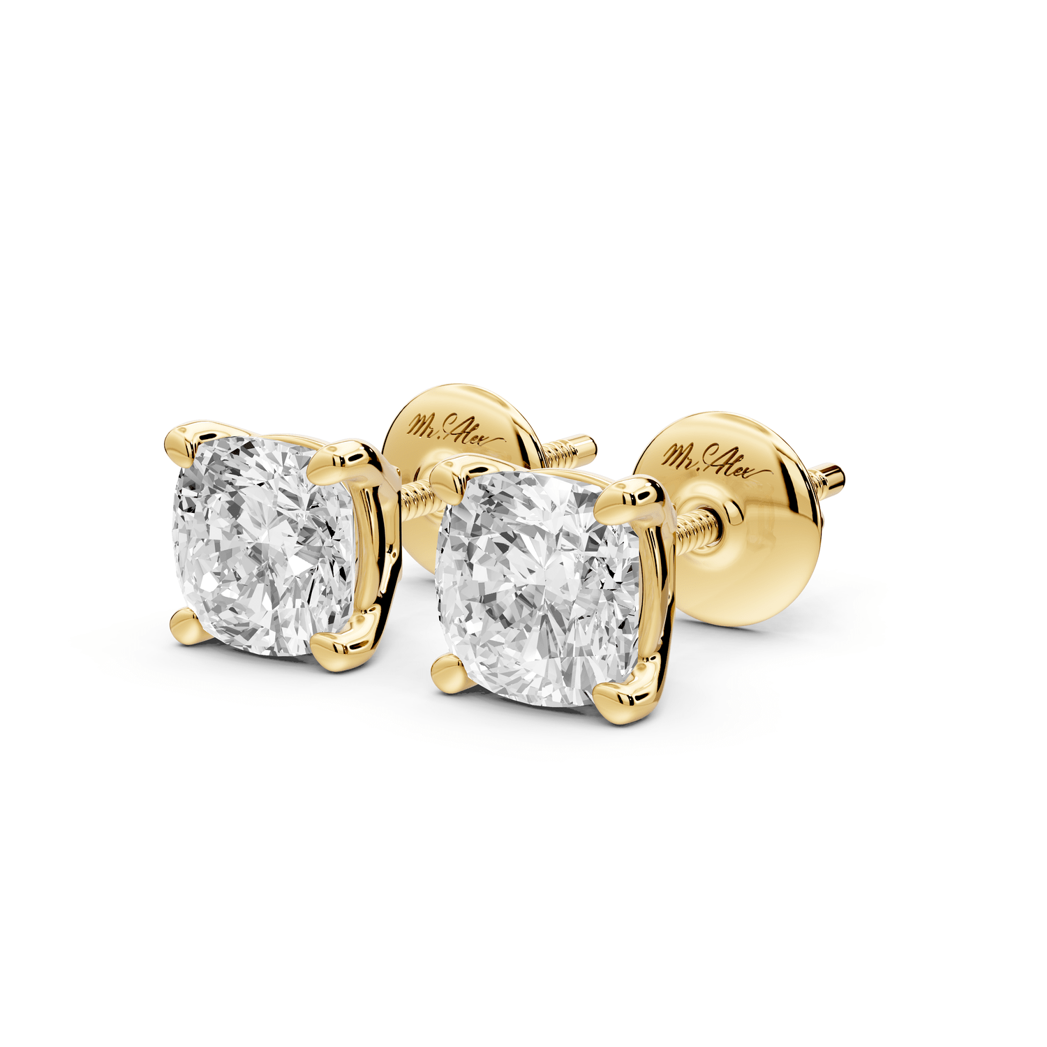 Este - 2ct 14k yellow gold Cushion - Cut Diamond Stud Earrings - Mr. Alex Jewelry