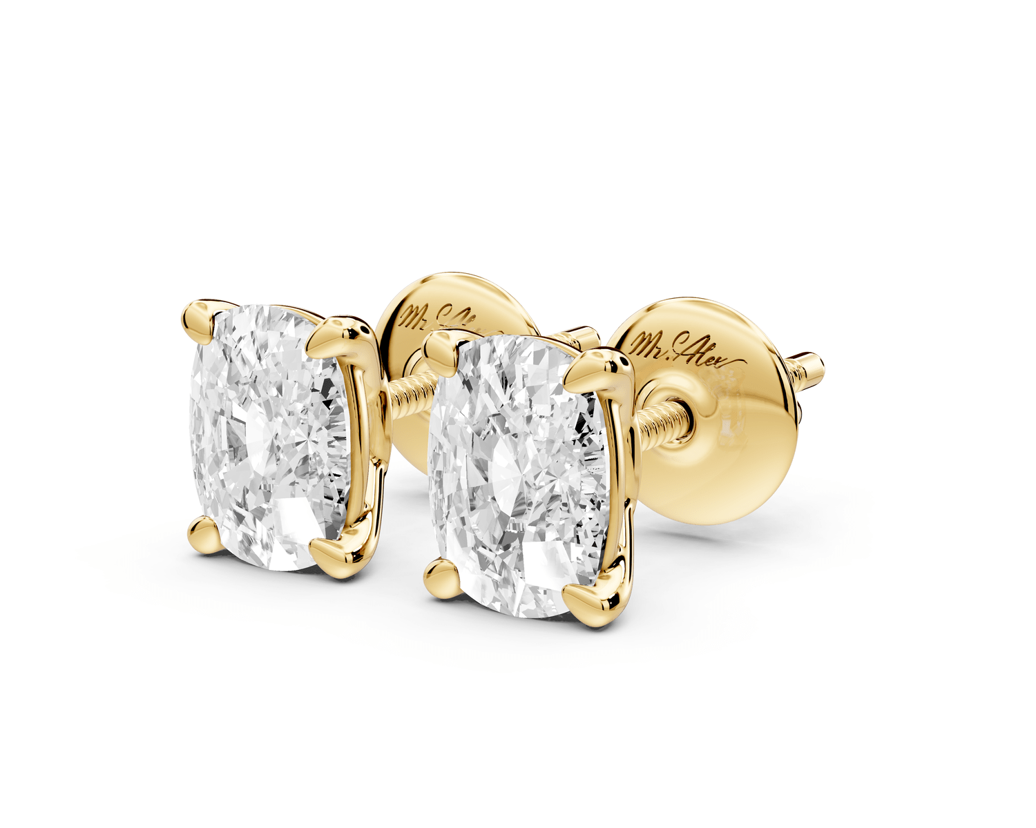 Este - 2ct 14k yellow gold Elgcushion - Cut Diamond Stud Earrings - Mr. Alex Jewelry