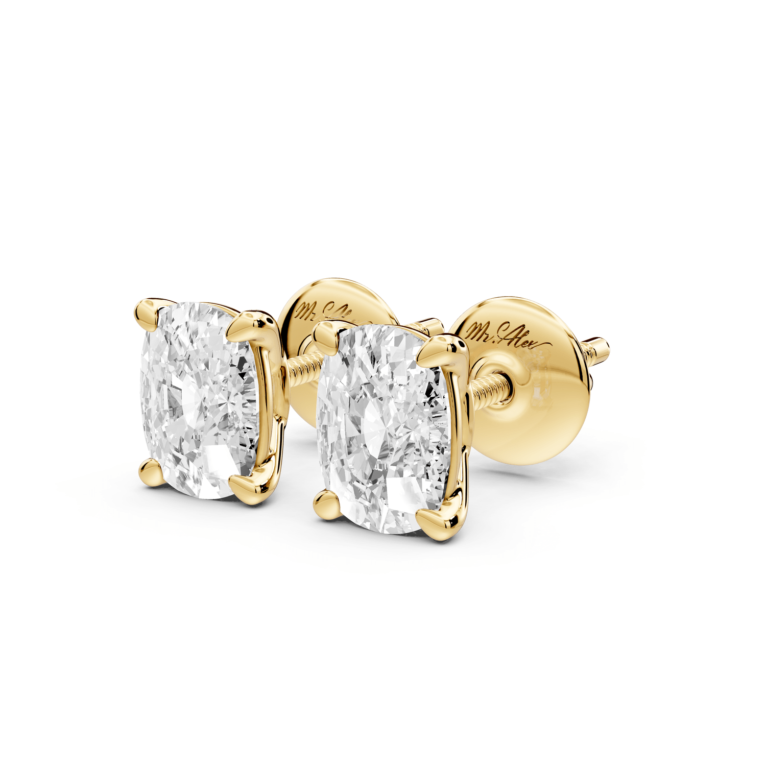 Este - 2ct 14k yellow gold Elgcushion - Cut Diamond Stud Earrings - Mr. Alex Jewelry