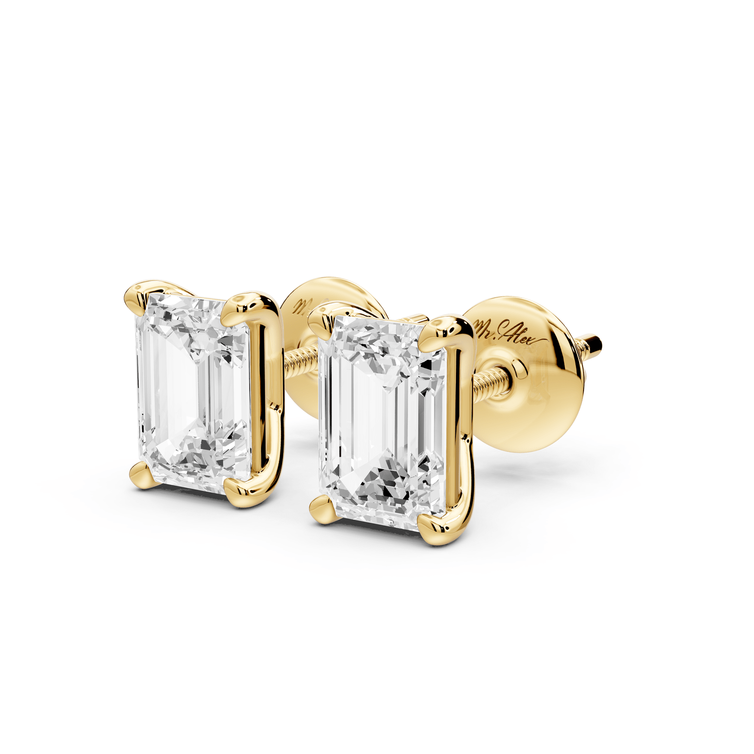 Este - 2ct 14k yellow gold Emerald - Cut Diamond Stud Earrings - Mr. Alex Jewelry