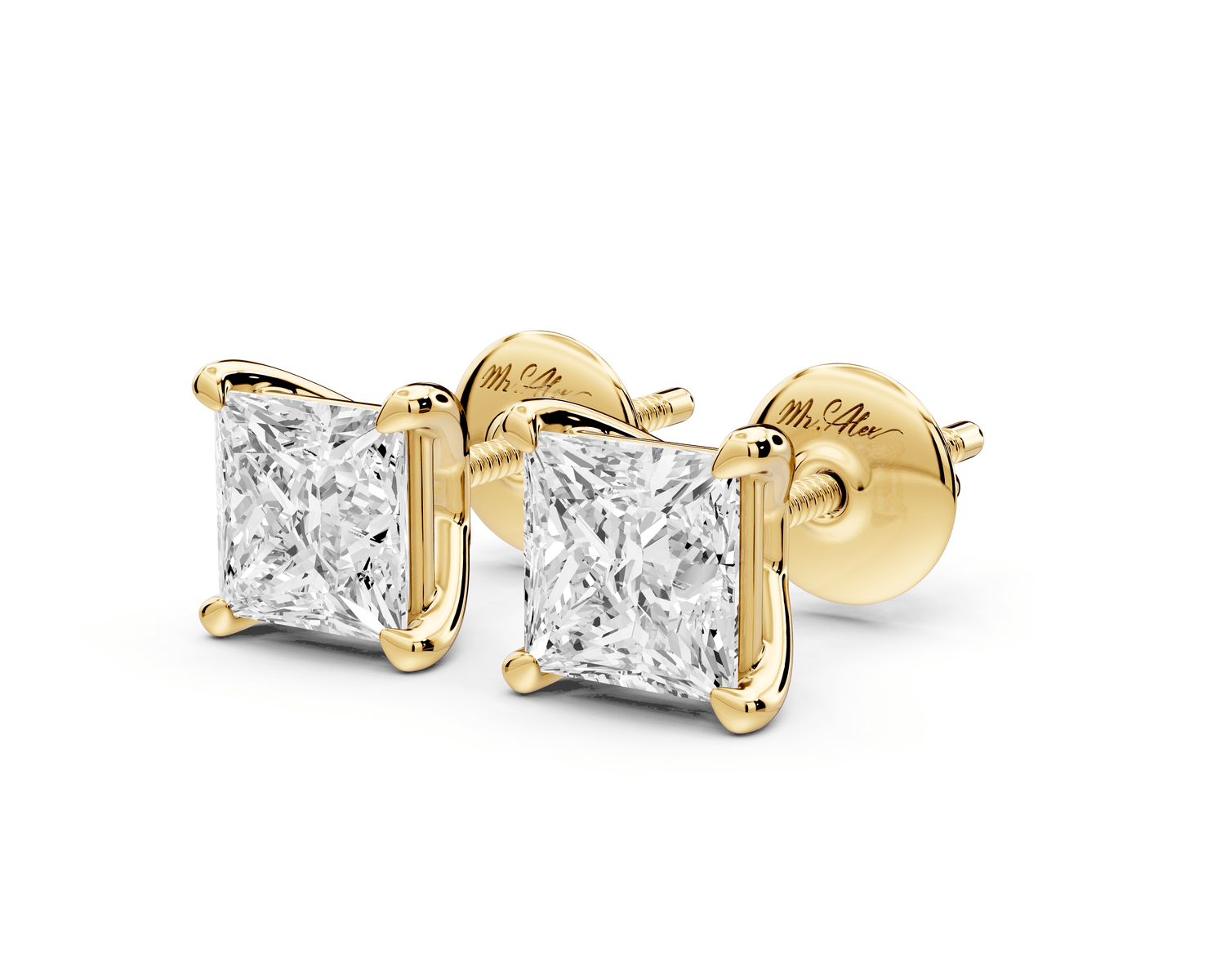 Este - 2ct 14k yellow gold Princess - Cut Diamond Stud Earrings - Mr. Alex Jewelry