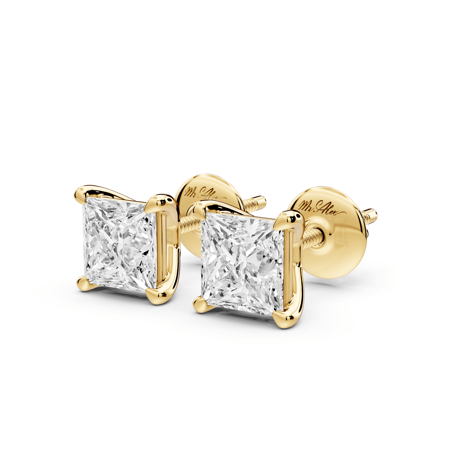 Este - 2ct 14k yellow gold Princess - Cut Diamond Stud Earrings - Mr. Alex Jewelry