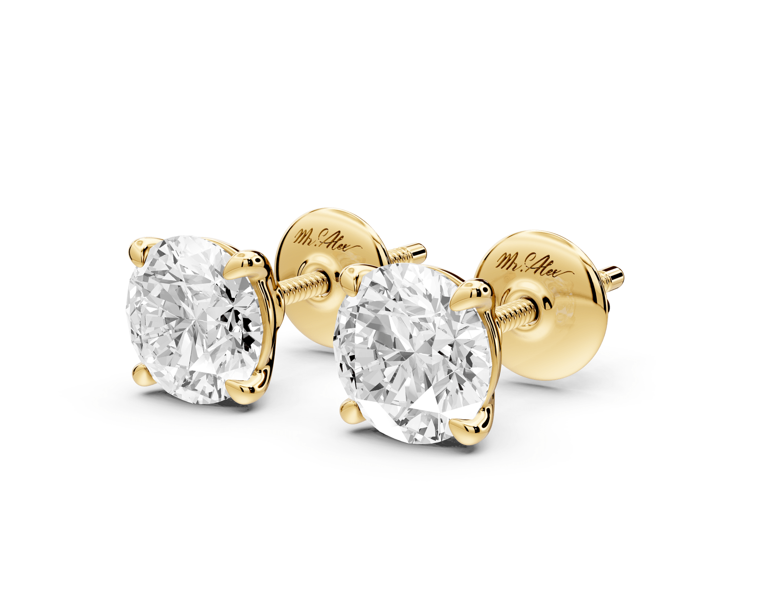 Este - 2ct 14k yellow gold Round - Cut Diamond Stud Earrings - Mr. Alex Jewelry