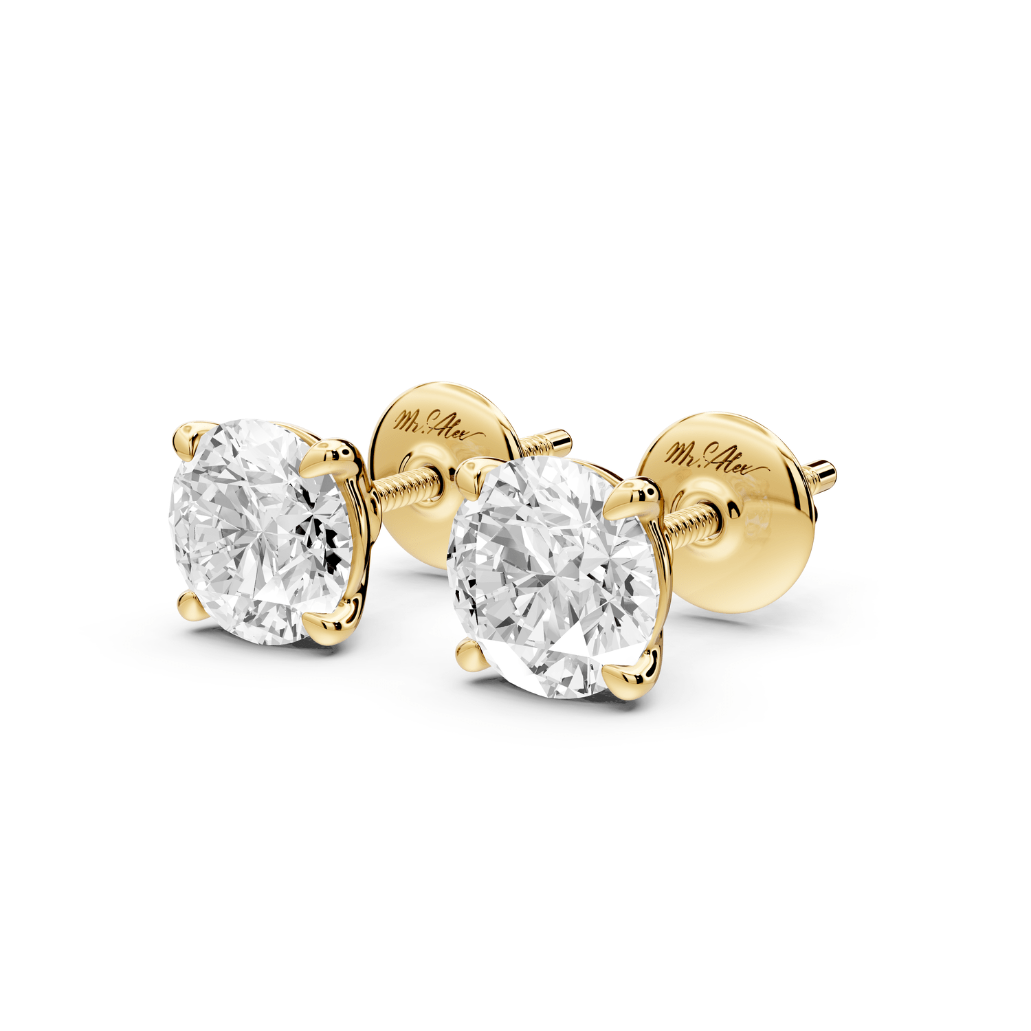 Este - 2ct 14k yellow gold Round - Cut Diamond Stud Earrings - Mr. Alex Jewelry
