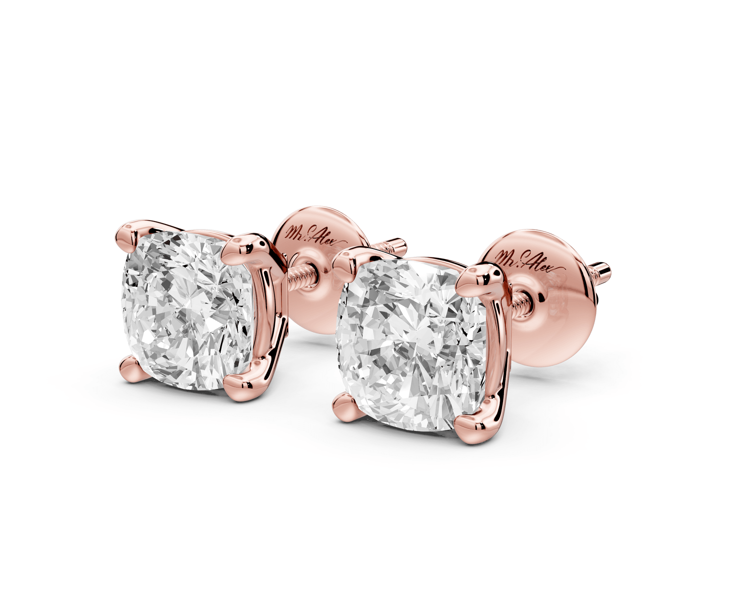 Este - 3ct 14k rose gold Cushion - Cut Diamond Stud Earrings - Mr. Alex Jewelry