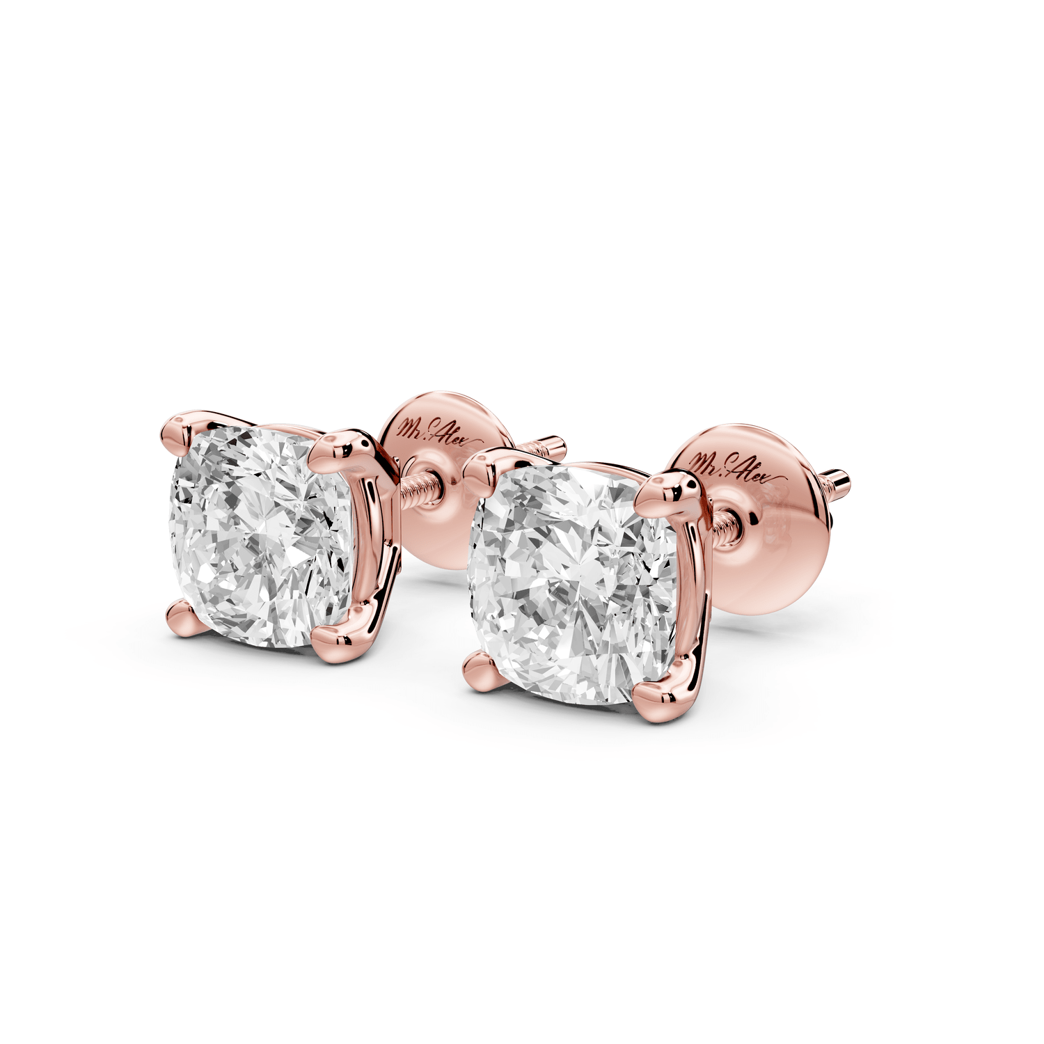 Este - 3ct 14k rose gold Cushion - Cut Diamond Stud Earrings - Mr. Alex Jewelry