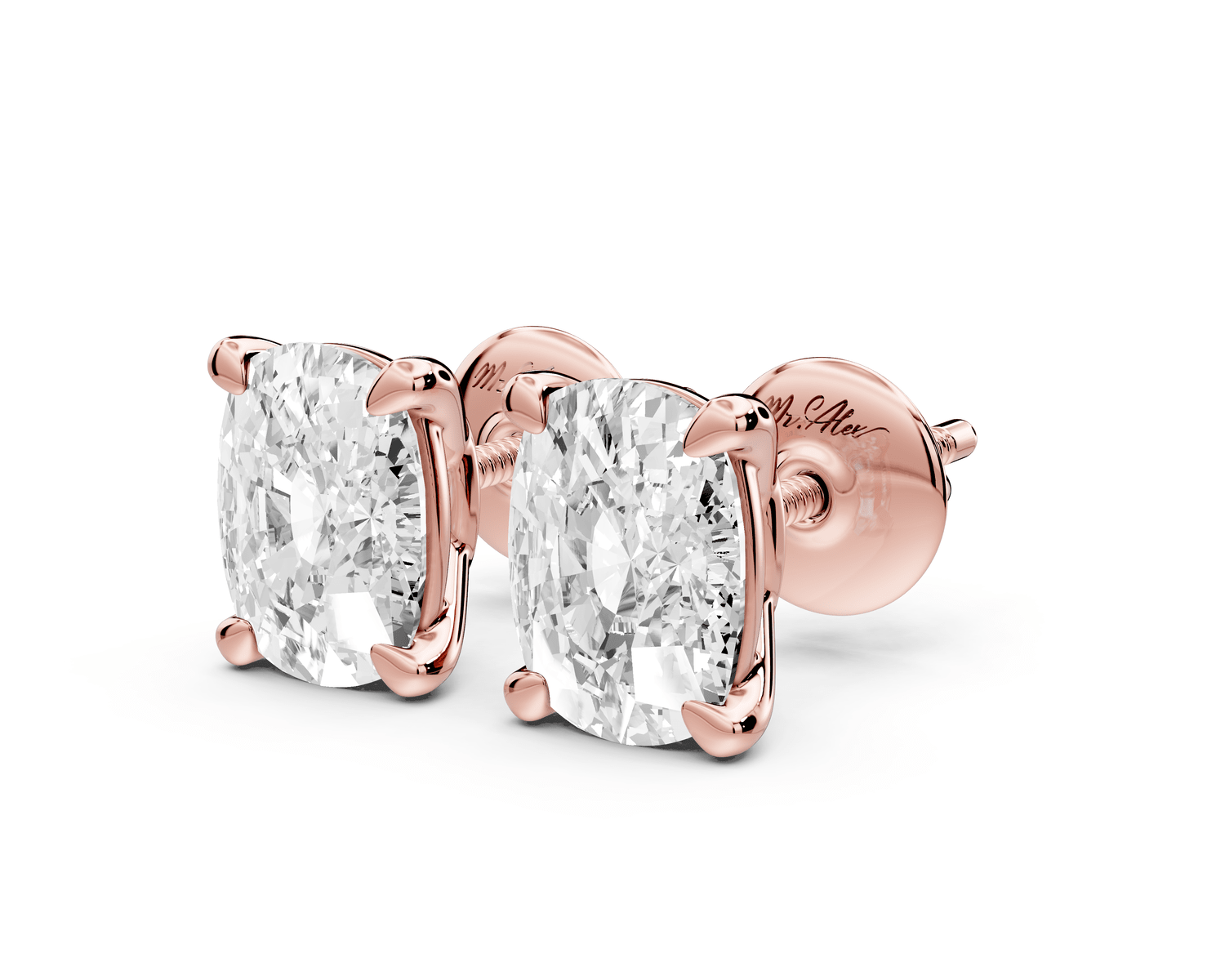 Este - 3ct 14k rose gold Elgcushion - Cut Diamond Stud Earrings - Mr. Alex Jewelry