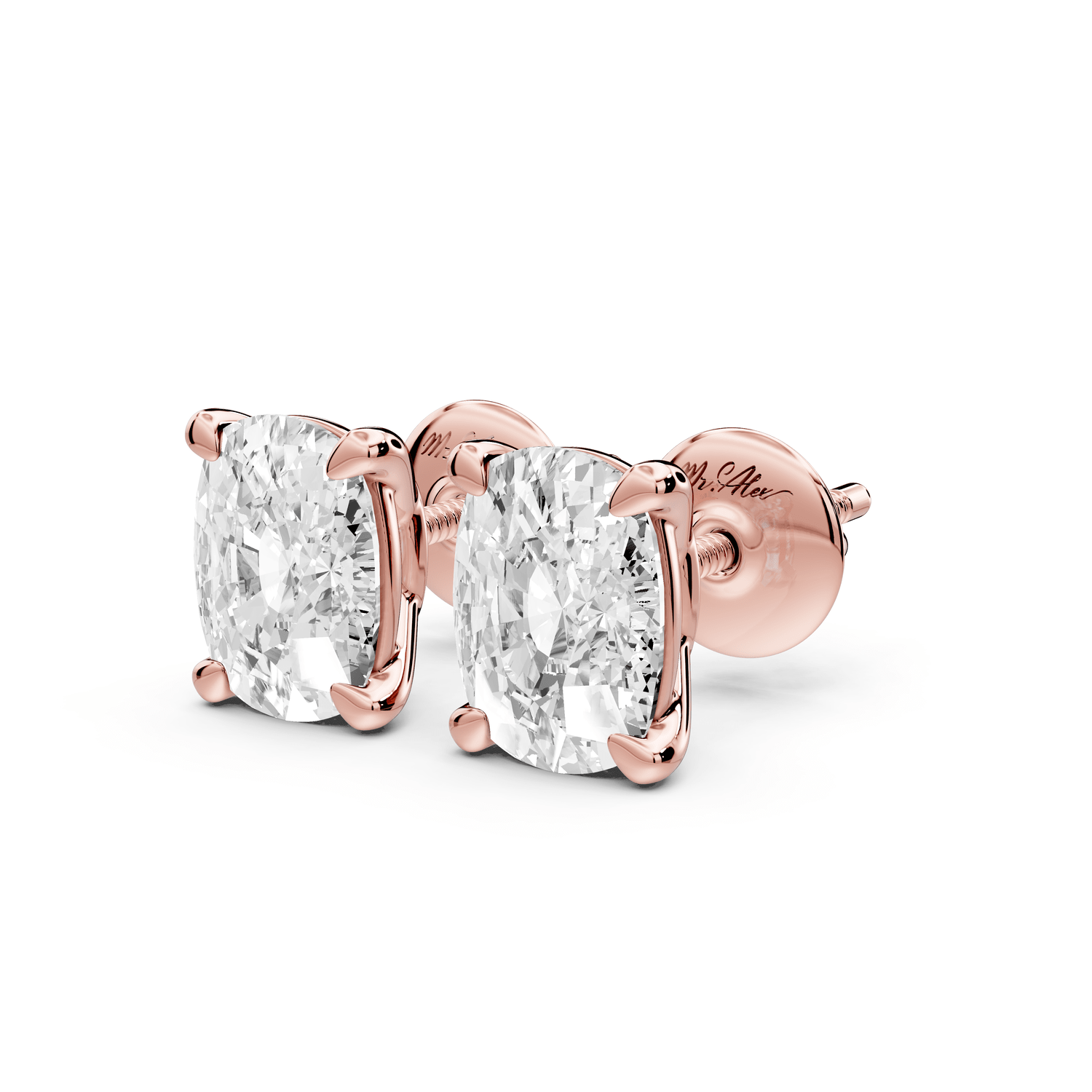 Este - 3ct 14k rose gold Elgcushion - Cut Diamond Stud Earrings - Mr. Alex Jewelry