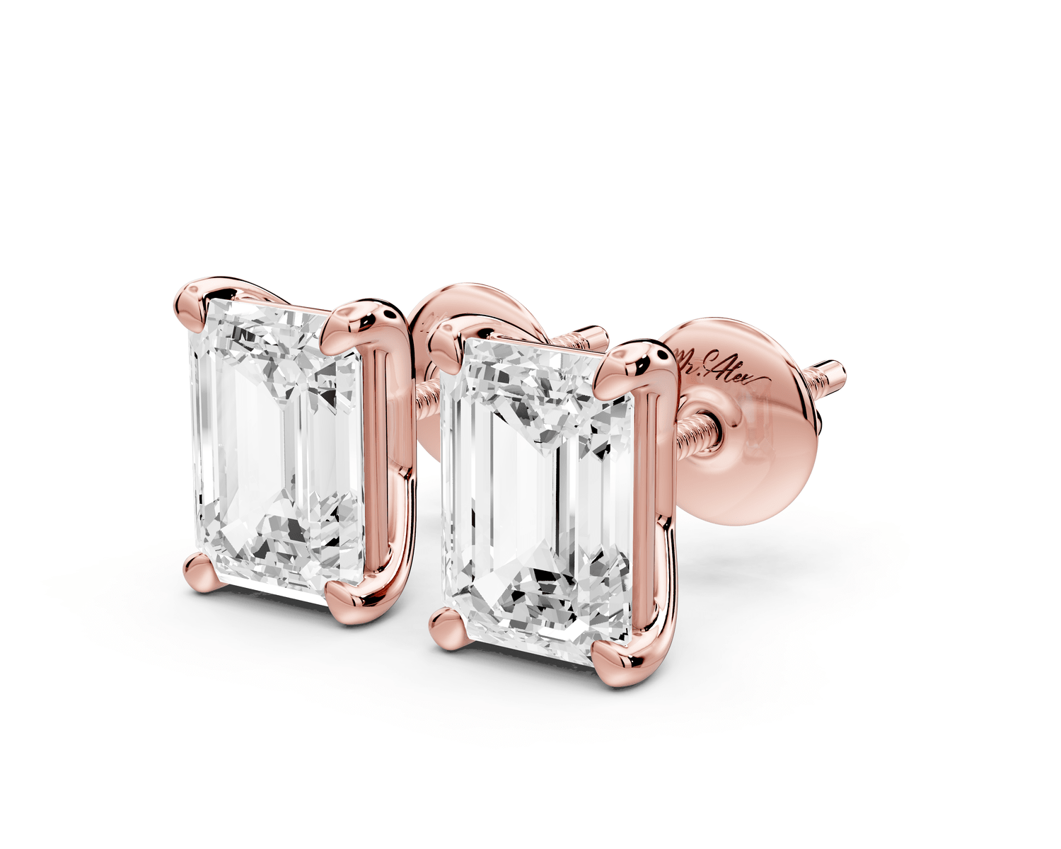 Este - 3ct 14k rose gold Emerald - Cut Diamond Stud Earrings - Mr. Alex Jewelry