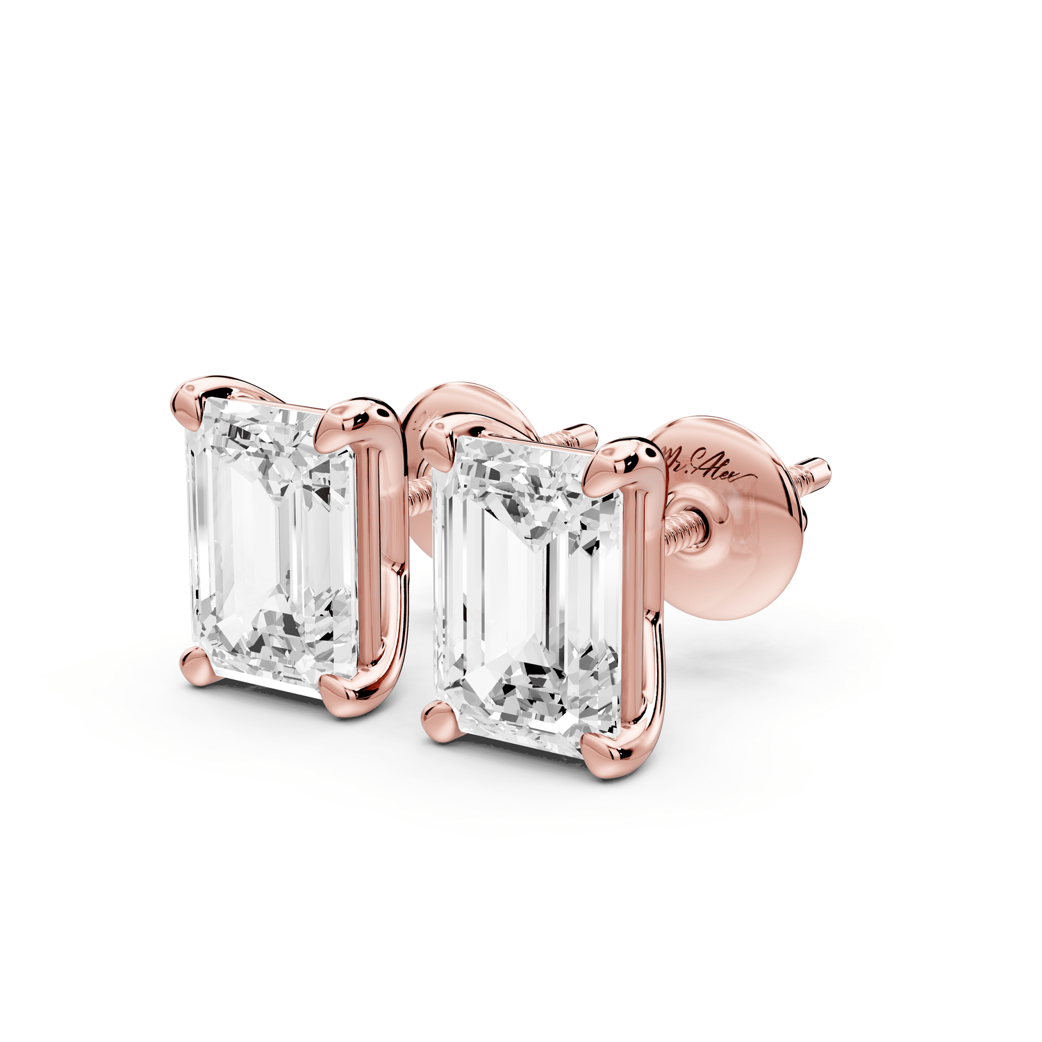 Este - 3ct 14k rose gold Emerald - Cut Diamond Stud Earrings - Mr. Alex Jewelry