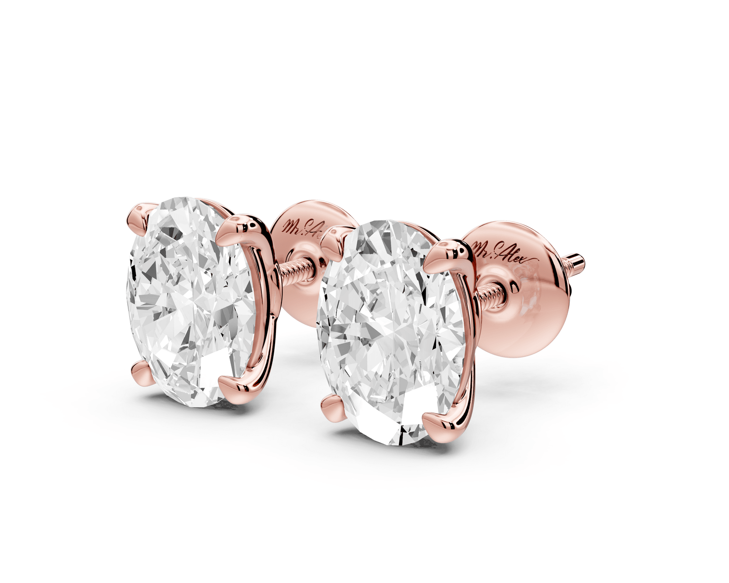 Este - 3ct 14k rose gold Oval - Cut Diamond Stud Earrings - Mr. Alex Jewelry