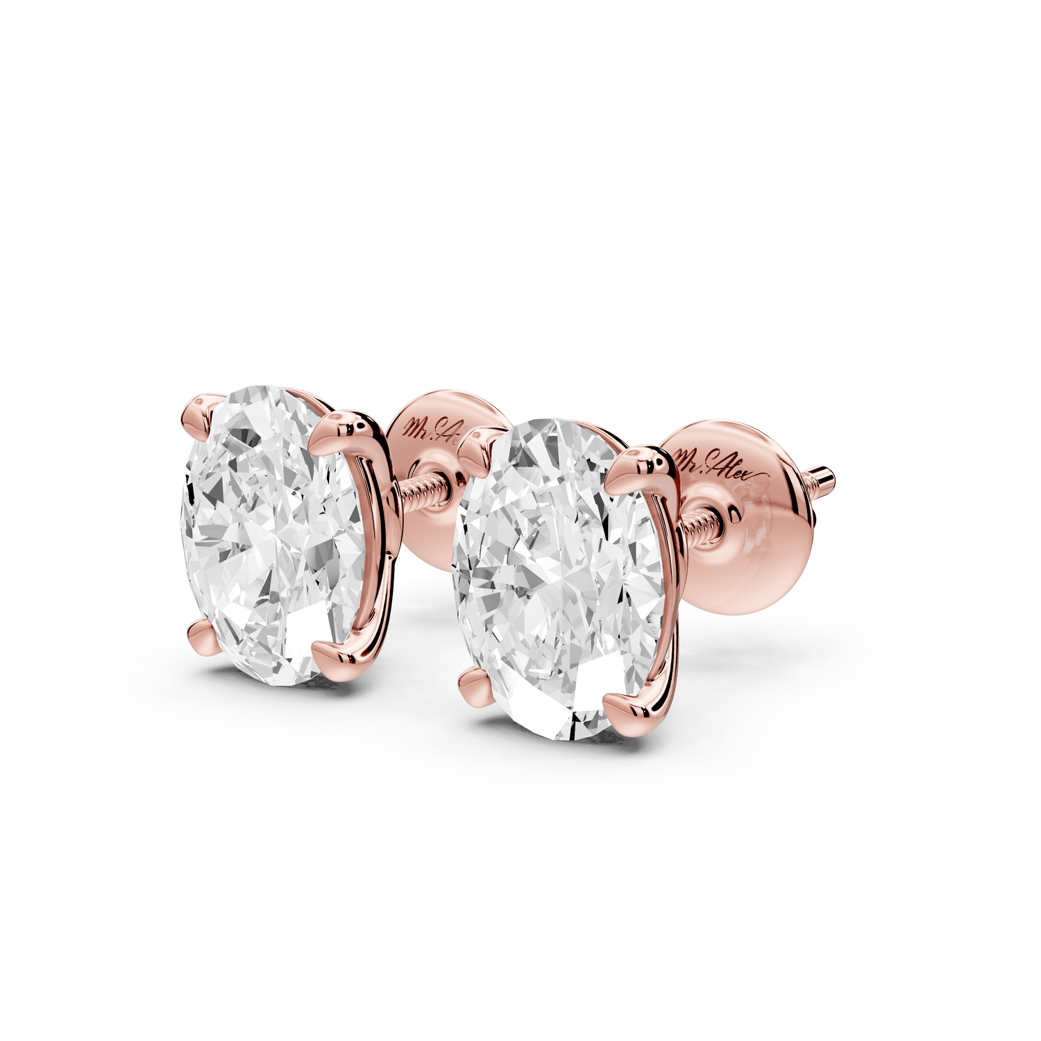 Este - 3ct 14k rose gold Oval - Cut Diamond Stud Earrings - Mr. Alex Jewelry