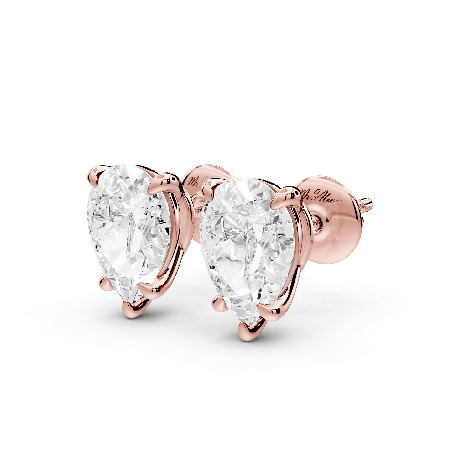 Este - 3ct 14k rose gold Pear - Cut Diamond Stud Earrings - Mr. Alex Jewelry