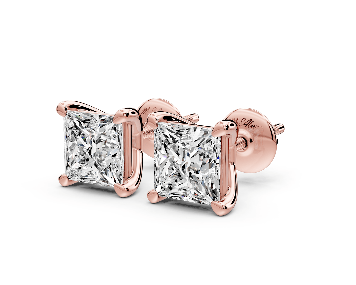 Este - 3ct 14k rose gold Princess - Cut Diamond Stud Earrings - Mr. Alex Jewelry