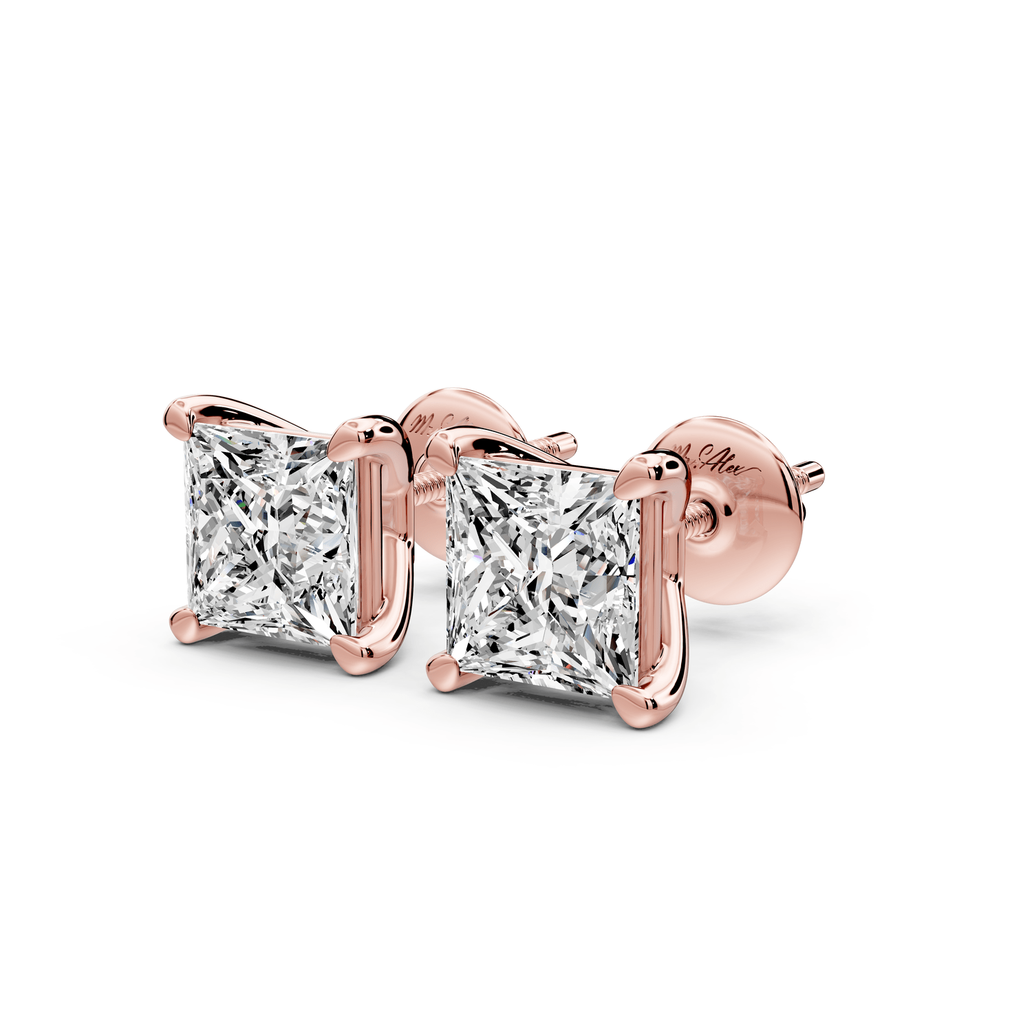 Este - 3ct 14k rose gold Princess - Cut Diamond Stud Earrings - Mr. Alex Jewelry