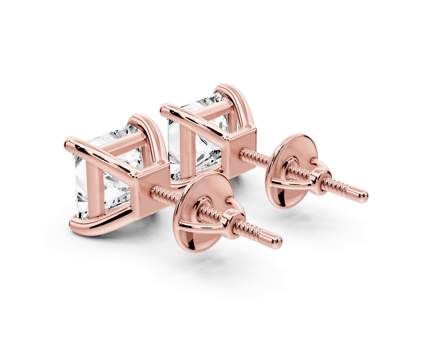 Este - 3ct 14k rose gold Princess - Cut Diamond Stud Earrings - Mr. Alex Jewelry