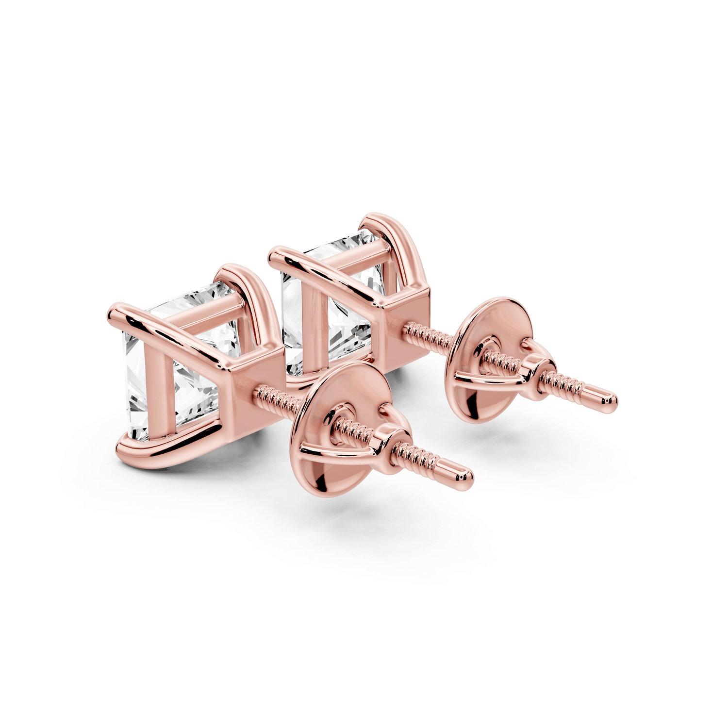 Este - 3ct 14k rose gold Princess - Cut Diamond Stud Earrings - Mr. Alex Jewelry