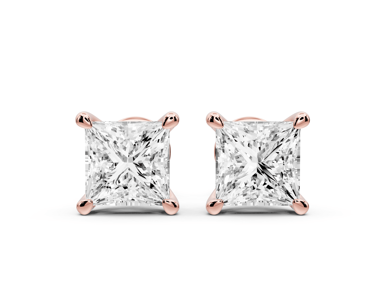 Este - 3ct 14k rose gold Princess - Cut Diamond Stud Earrings - Mr. Alex Jewelry
