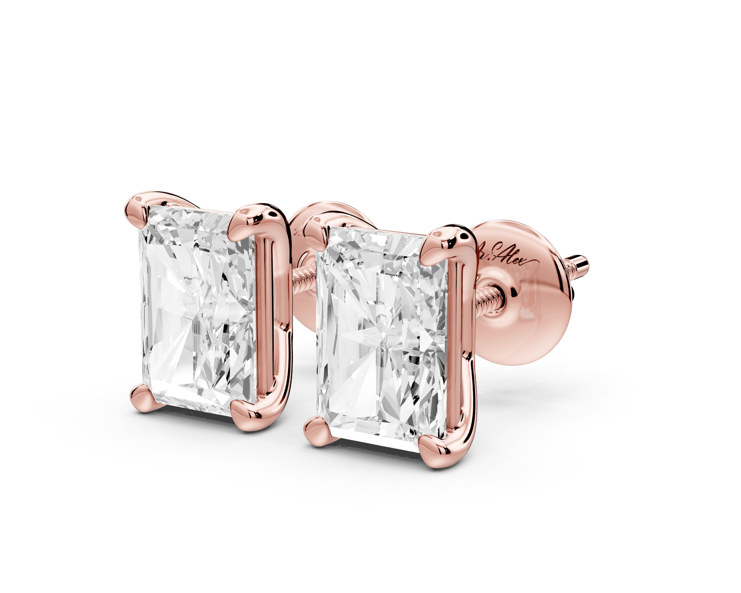 Este - 3ct 14k rose gold Radiant - Cut Diamond Stud Earrings - Mr. Alex Jewelry