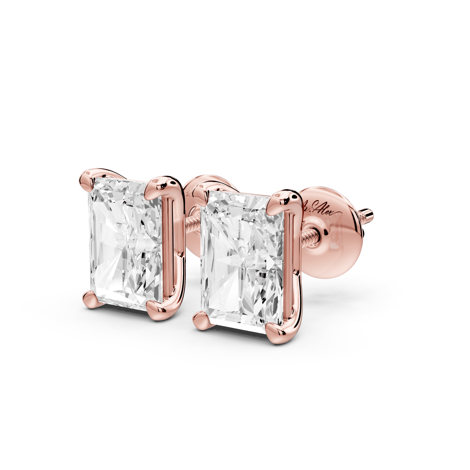 Este - 3ct 14k rose gold Radiant - Cut Diamond Stud Earrings - Mr. Alex Jewelry