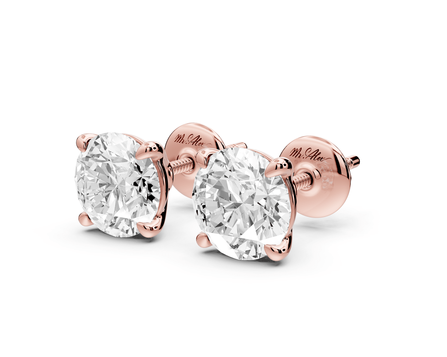 Este - 3ct 14k rose gold Round - Cut Diamond Stud Earrings - Mr. Alex Jewelry