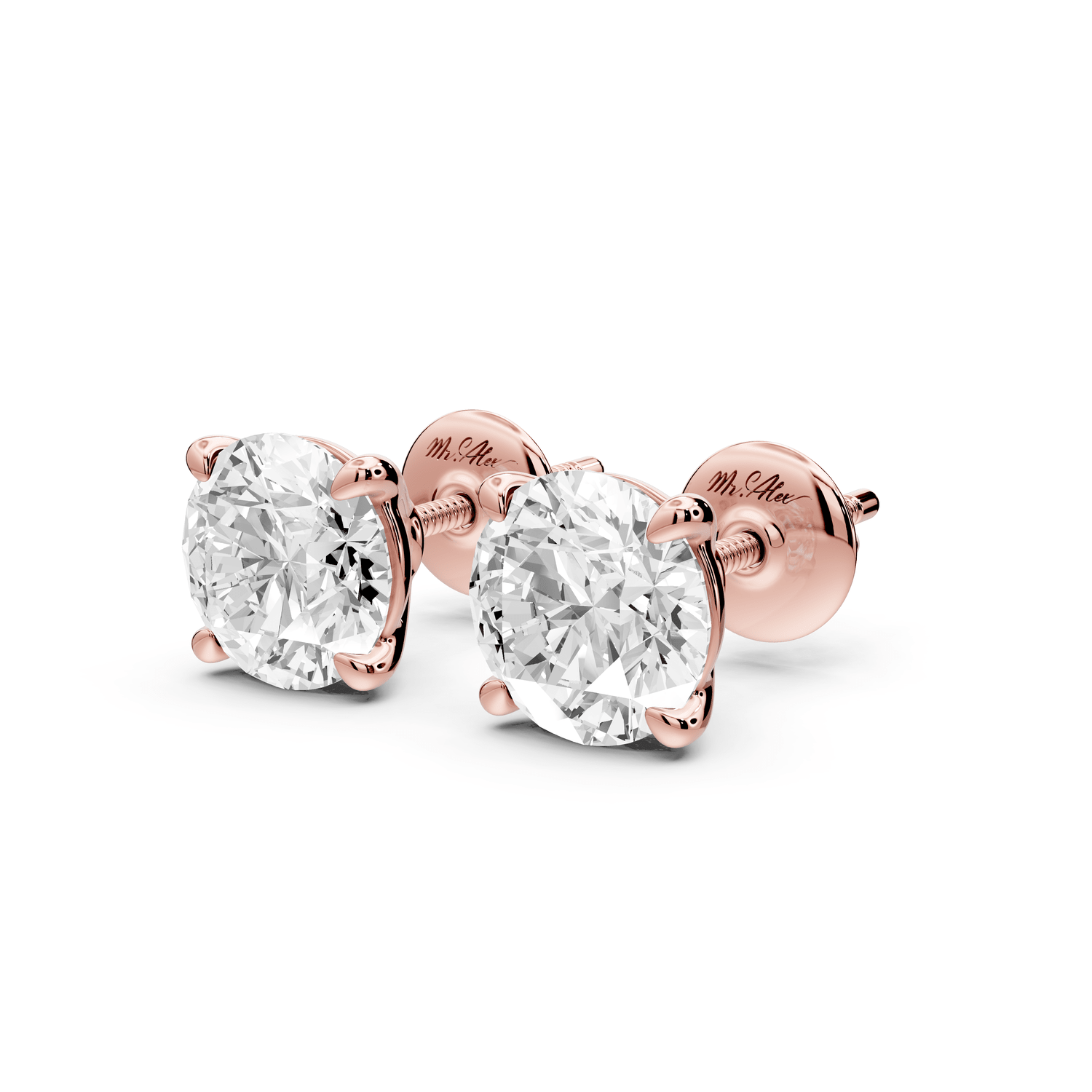 Este - 3ct 14k rose gold Round - Cut Diamond Stud Earrings - Mr. Alex Jewelry