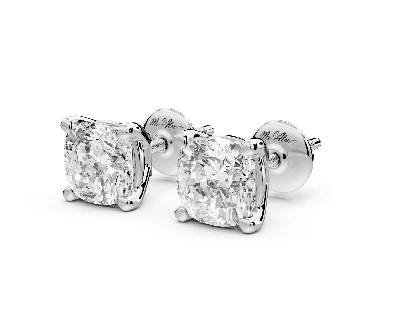 Este - 3ct 14k white gold Cushion - Cut Diamond Stud Earrings - Mr. Alex Jewelry