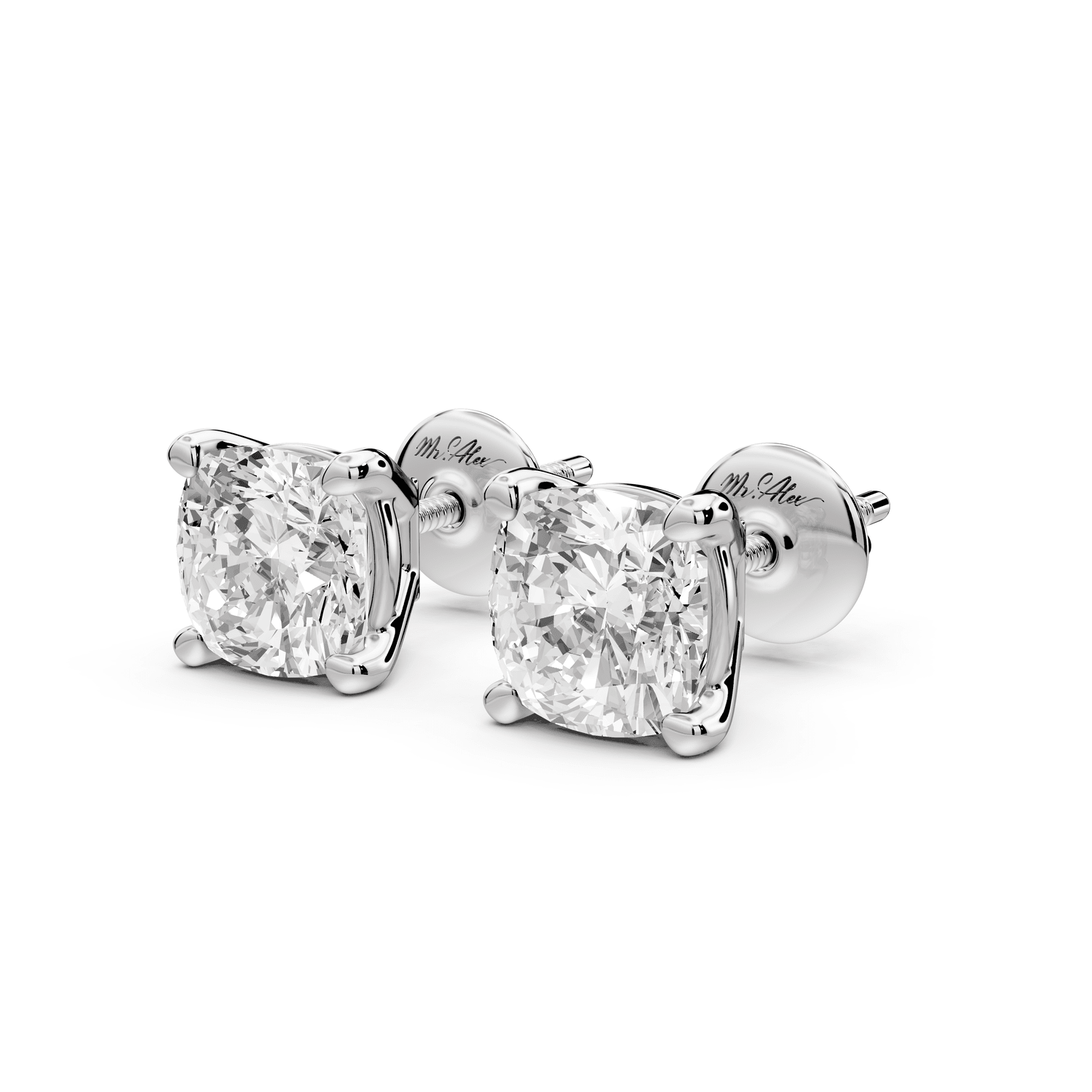 Este - 3ct 14k white gold Cushion - Cut Diamond Stud Earrings - Mr. Alex Jewelry