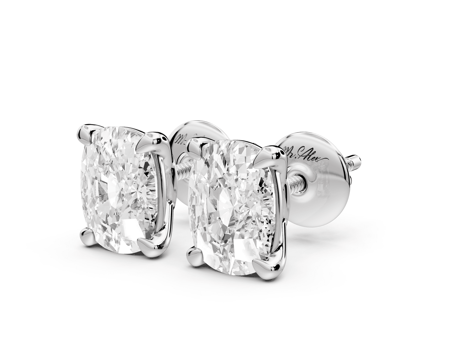 Este - 3ct 14k white gold Elgcushion - Cut Diamond Stud Earrings - Mr. Alex Jewelry